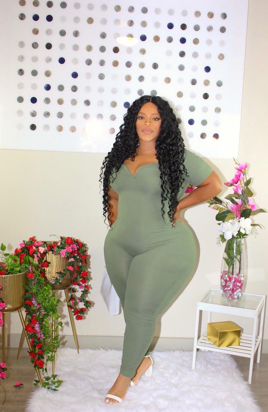 Green Ribknit Jumpsuit