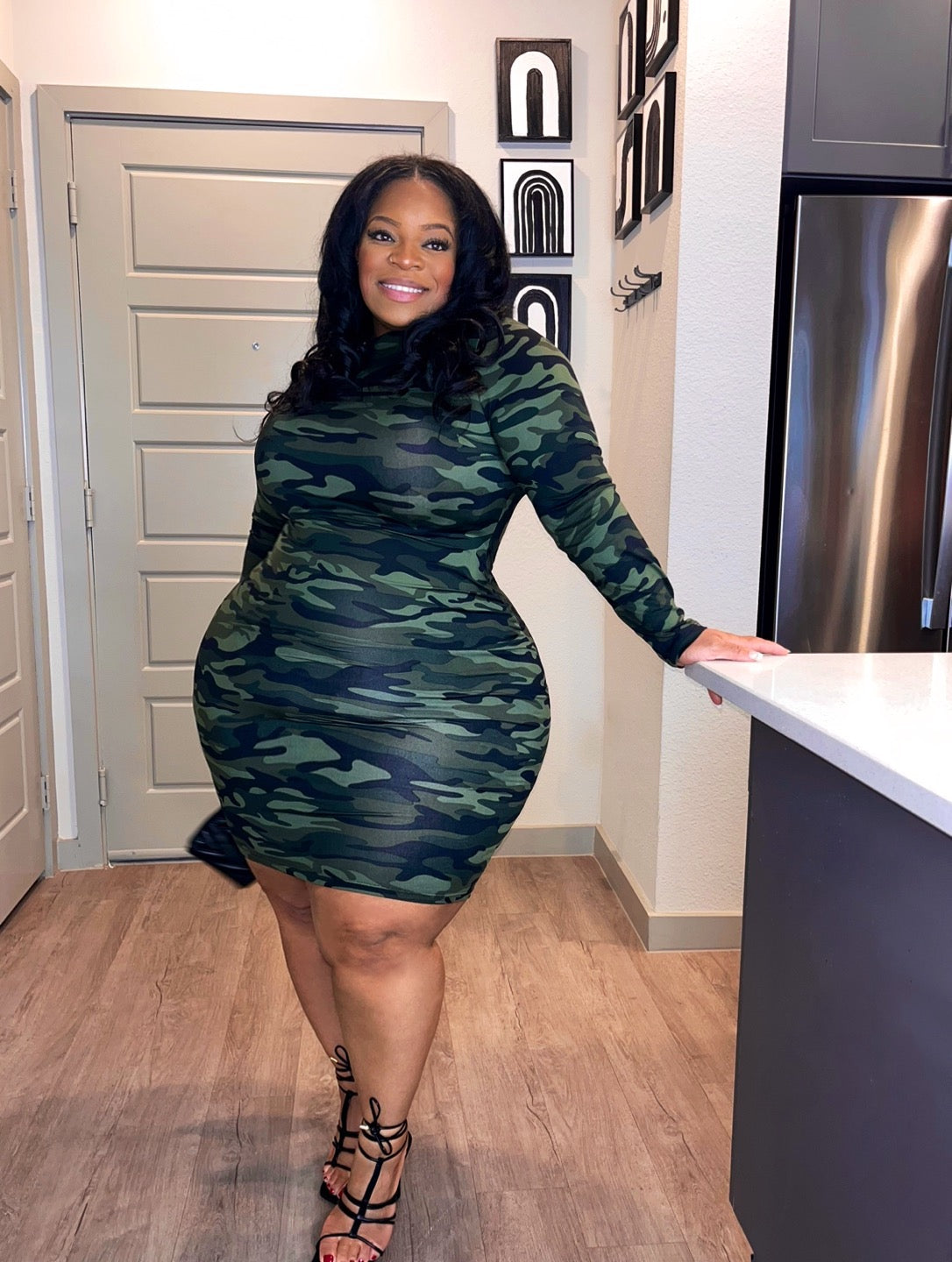 midi camo dress Plus Size Orange Camouflage Camo Premium Midi Dress UK 12-20 US 8-16