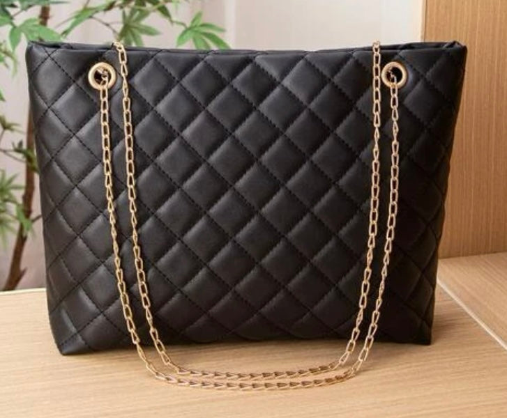 Black Quilted Tote Bag