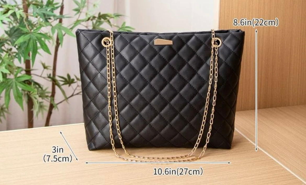 Black Quilted Tote Bag