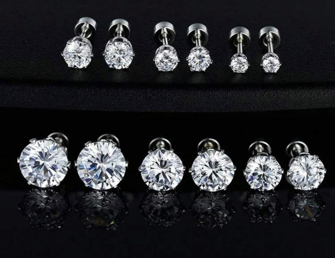 Rhinestone Stud Earrings-6 Pairs