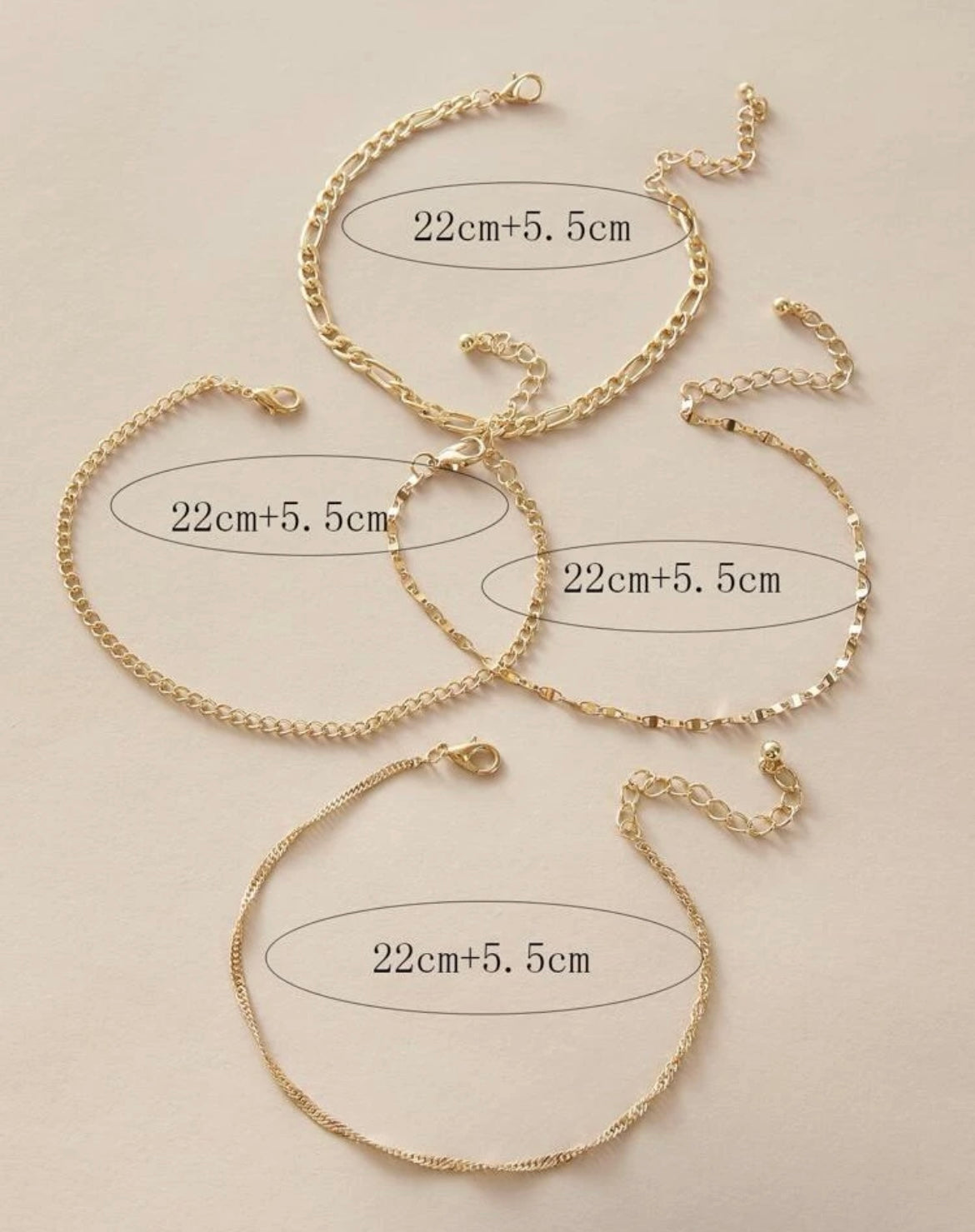 4-Piece Gold Anklet Set