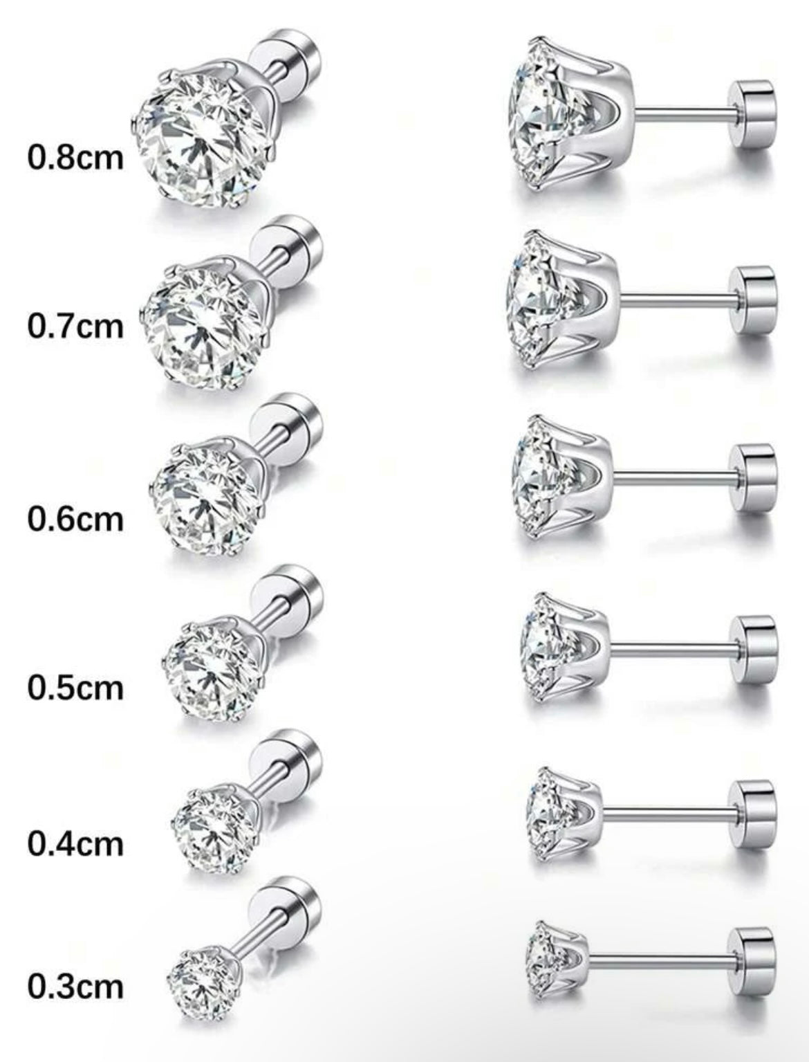 Rhinestone Stud Earrings-6 Pairs