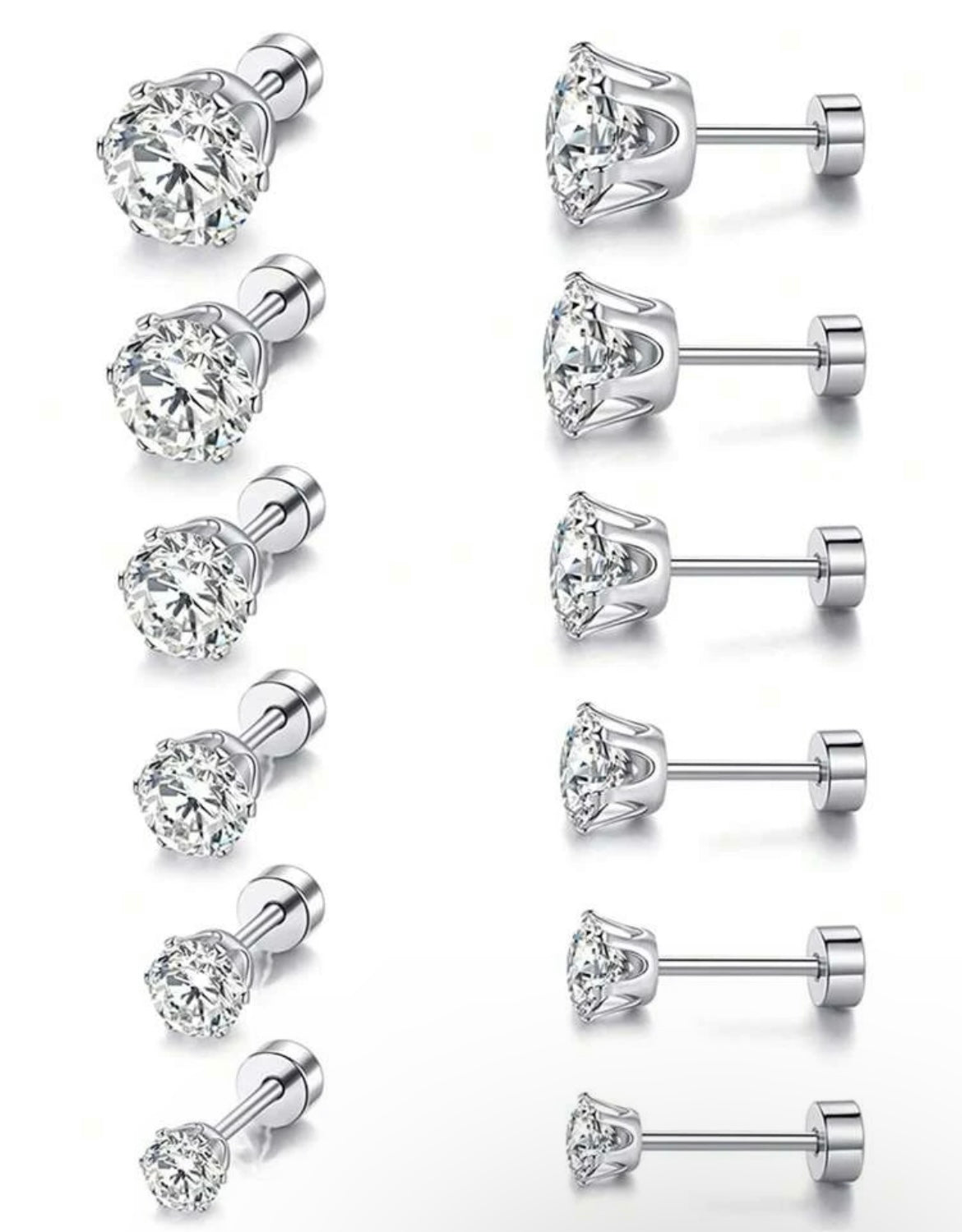 Rhinestone Stud Earrings-6 Pairs