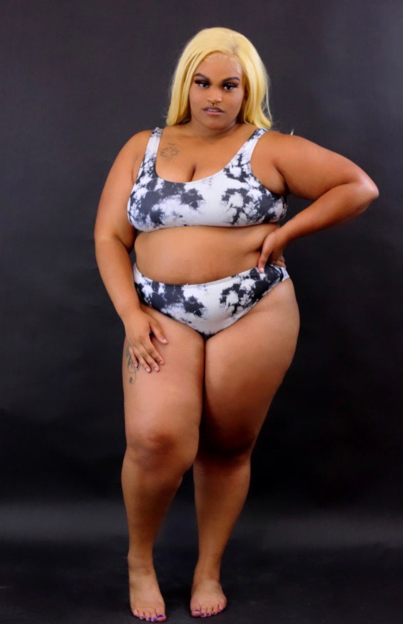 Black/White Tie-dye Bikini