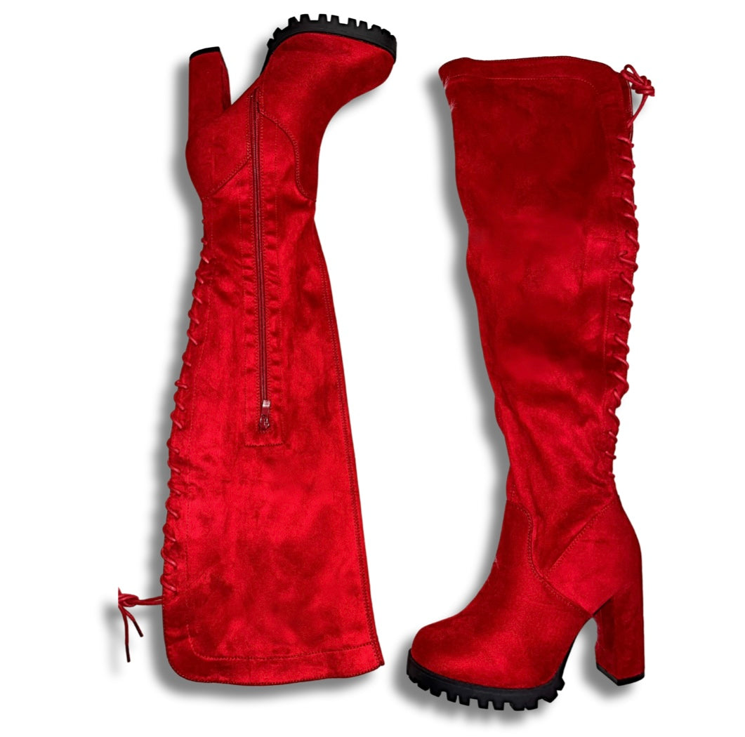 Crimson Thigh High Boots