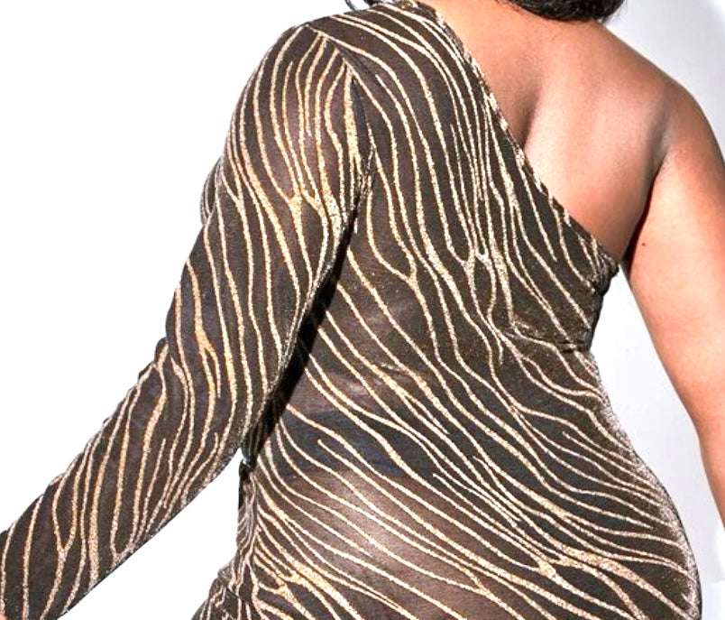 Zebra One Sleeved Glitter Dress
