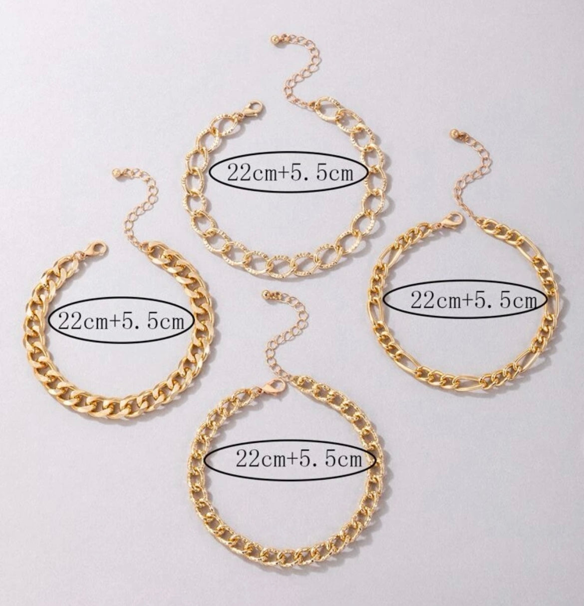 Chained 4-Piece Anklet Set