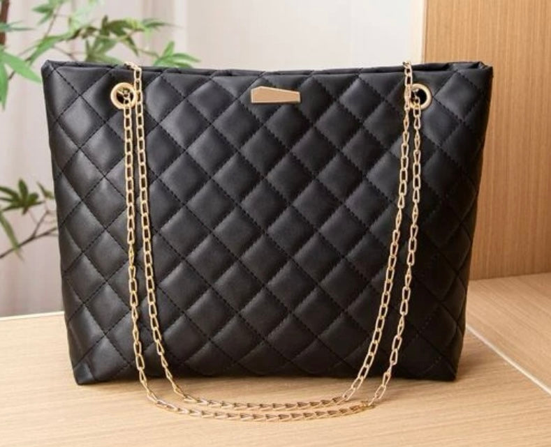 Black Quilted Tote Bag