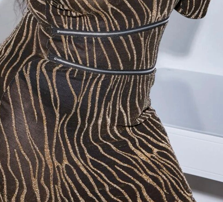 Zebra One Sleeved Glitter Dress