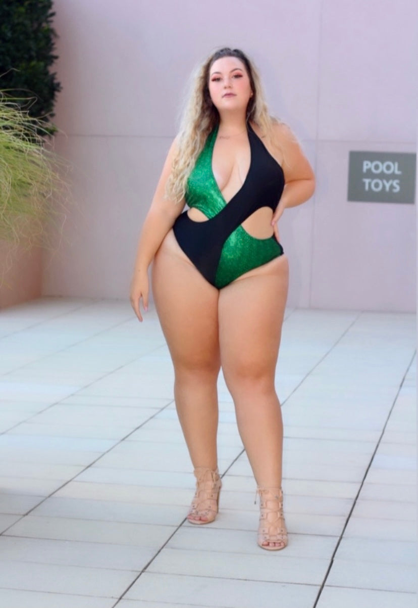 Green Shimmer Wrap 1-Piece Swim