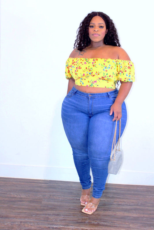 Yellow Floral Crop Blouse
